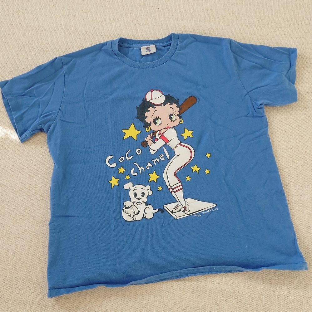 Mega Yacht Coco Chanel Betty Boop Blue Cotton Tee Unisex size